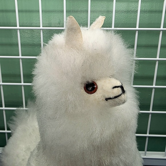 Alpaca Real Fur Plush, White, 14" Tall VERY SOFT Stuffed Animal Llama Figurine - Picture 8 of 9